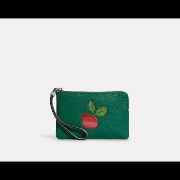 Brand New COACH Green Corner Zip Wristlet With Radish - Picture 4 of 6